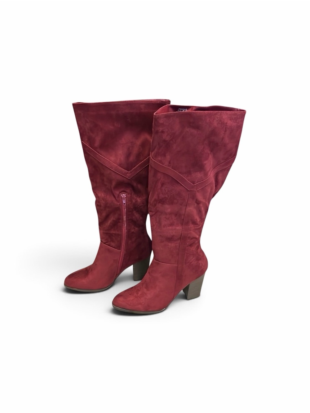 #230. Burgundy knee high suede boots. Size 8.5